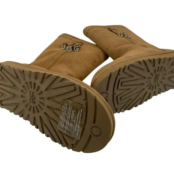 New UGG Australia Sz 5 Womens Layrnn Charm Tassle Boots Chestnut Suede &amp; Wool