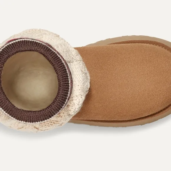 NEW UGG Platform Classic Sweater Letter Cream Tan Winter Boots Knit Boots 9