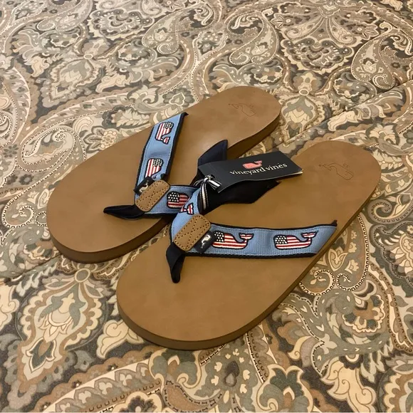 New Vineyard Vines Leather Flip Flops Men’s Sz 13