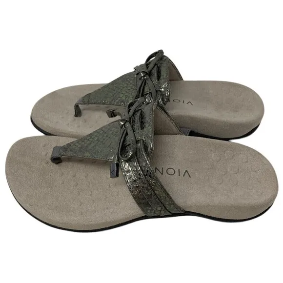 NEW Vionic Amaya Women's Size 6W Wide Sandals Shoes Gray Snake Print Flip Flop