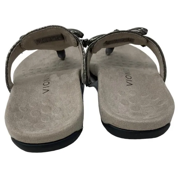 NEW Vionic Amaya Women's Size 6W Wide Sandals Shoes Gray Snake Print Flip Flop