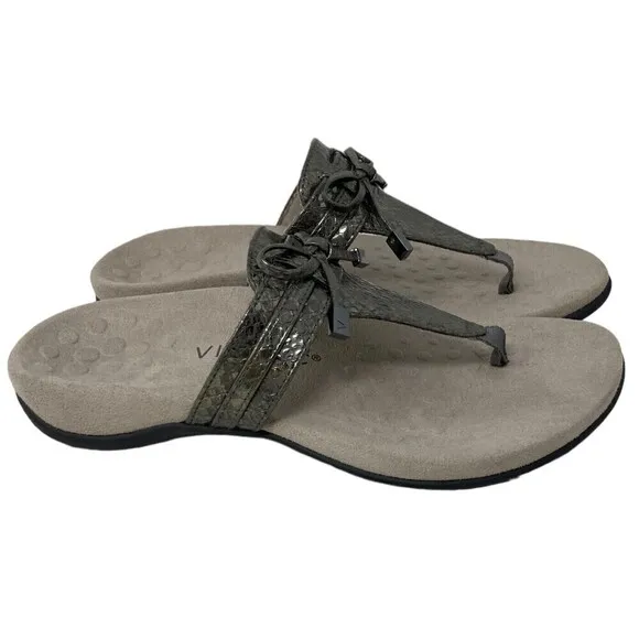 NEW Vionic Amaya Women's Size 6W Wide Sandals Shoes Gray Snake Print Flip Flop