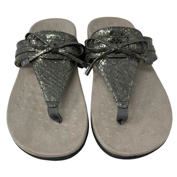 NEW Vionic Amaya Women's Size 6W Wide Sandals Shoes Gray Snake Print Flip Flop