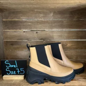 New Women Sorel Brex Chelsea Brown Leather Mid Waterproof Ankle Boots Size 7.5 M