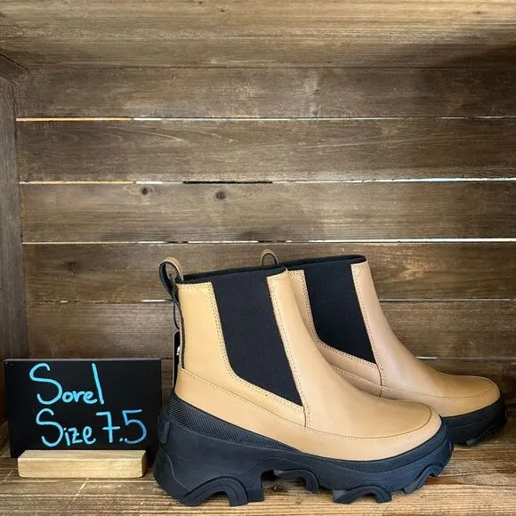 New Women Sorel Brex Chelsea Brown Leather Mid Waterproof Ankle Boots Size 7.5 M
