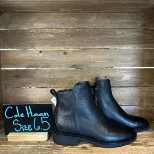 New Womens Cole Haan River Black Leather Waterproof Ankle Booties Boots Size 6.5