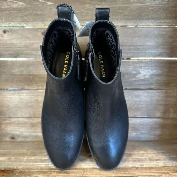 New Womens Cole Haan River Black Leather Waterproof Ankle Booties Boots Size 6.5