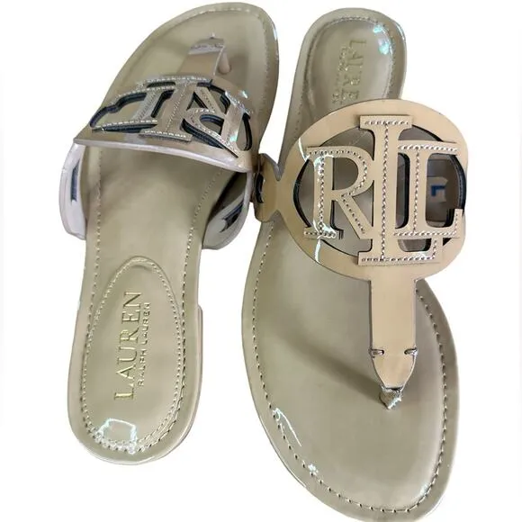 New Women's Lauren Ralph Lauren Tan Audrie Jelly Flip Flop Sandals size 9
