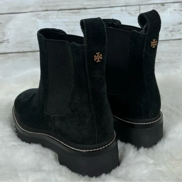 NEW Womens Size 5 Tory Burch Chelsea Lug Sole Black Suede Leather Ankle Bootie