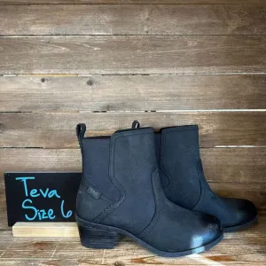 New Womens Teva‎ Anaya Chelsea Waterproof Black Leather Ankle Boots Size 6 M