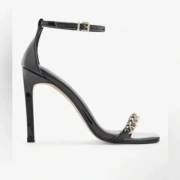 NEW w/tags (NWT) Express BLK 4” Chain Strap Square Toe High Heeled Sandals SZ 10
