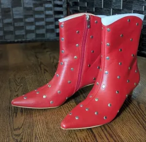 New York &amp; Company Red Ankle Booties Studs Sz 8 NEW in Box Kinky Boots Sexy