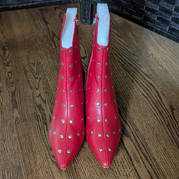 New York &amp; Company Red Ankle Booties Studs Sz 8 NEW in Box Kinky Boots Sexy