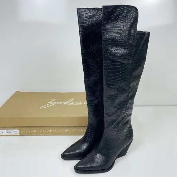 NEW Zodiac Ronson Pointed Toe Tall Over The Knee OTK Western Croc Boots 10