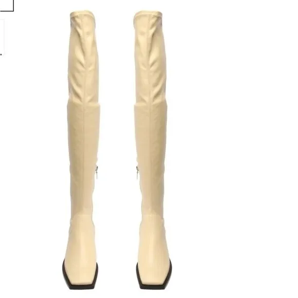 New Schutz-shoes XGuily Up Leather Boot SCHUTZ cream tall crab 7.5 zip up