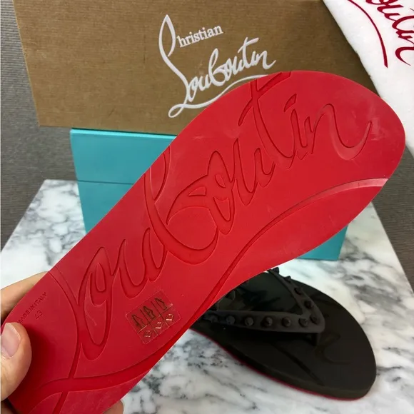 NIB Christian Louboutin Men’s Loubi Spike Flip Flops Sandals EU Size 43 = US 10