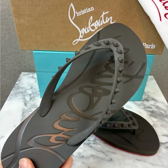 NIB Christian Louboutin Men’s Loubi Spike Flip Flops Sandals EU Size 43 = US 10