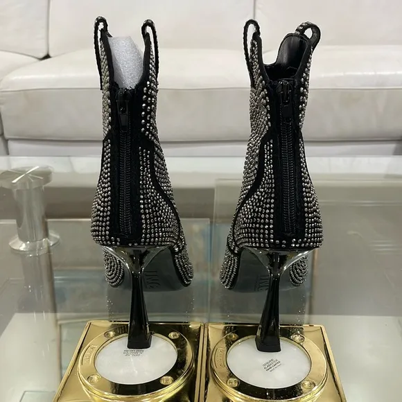 NIB INC rhinestone bling zipper country pointy toe diamond boots black silver