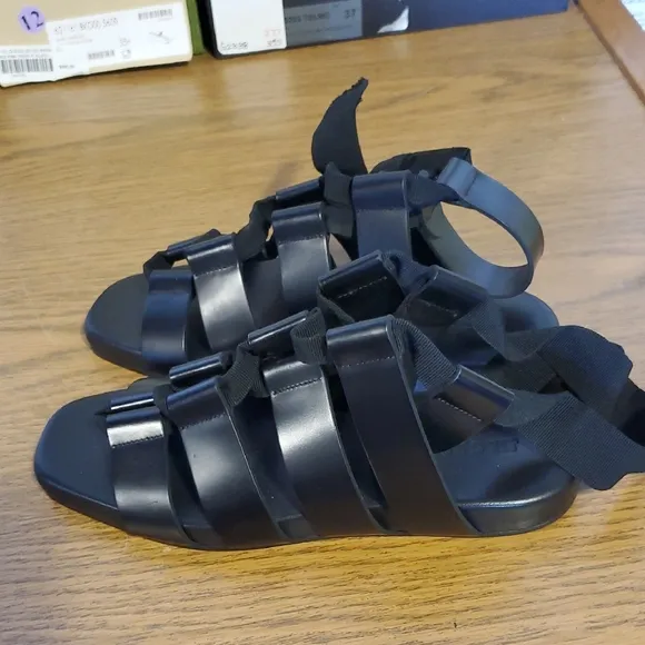 Nib Jil Sanded Black Strappy Leather Sandals