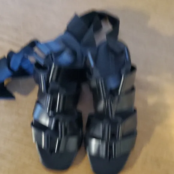 Nib Jil Sanded Black Strappy Leather Sandals