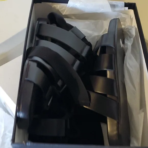 Nib Jil Sanded Black Strappy Leather Sandals