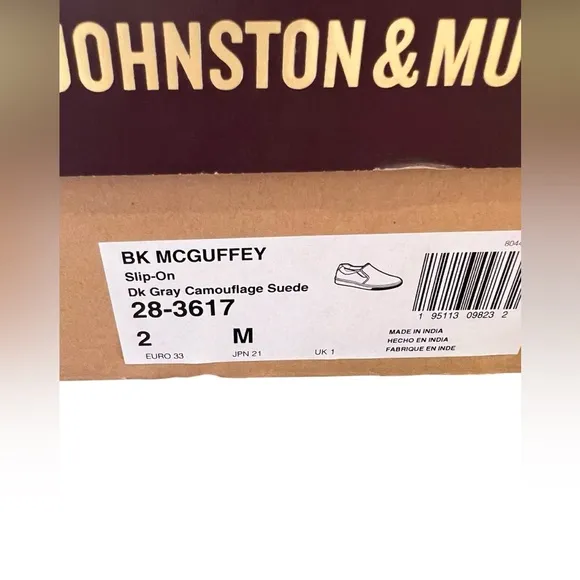 NIB Johnston &amp; Murphy Big Kid McGuffey Slip On Shoes in Dark Gray Camo Suede