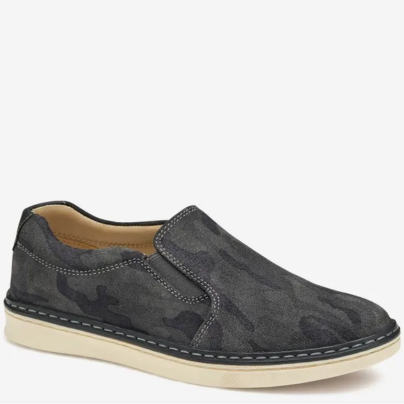 NIB Johnston &amp; Murphy Big Kid McGuffey Slip On Shoes in Dark Gray Camo Suede