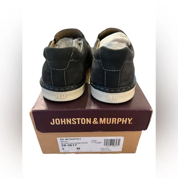 NIB Johnston &amp; Murphy Big Kid McGuffey Slip On Shoes in Dark Gray Camo Suede