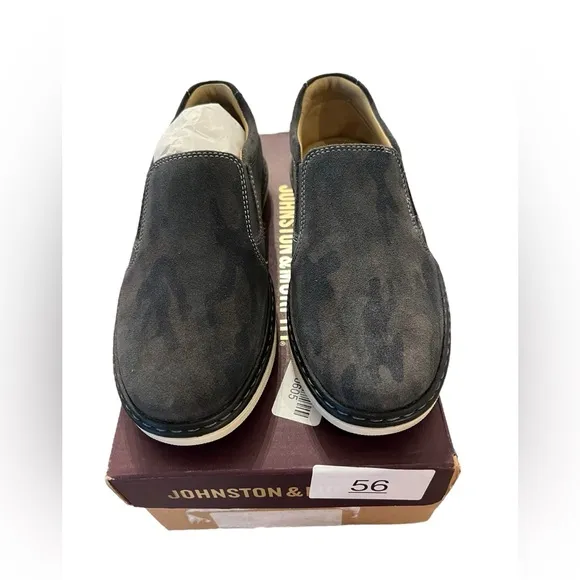 NIB Johnston &amp; Murphy Big Kid McGuffey Slip On Shoes in Dark Gray Camo Suede