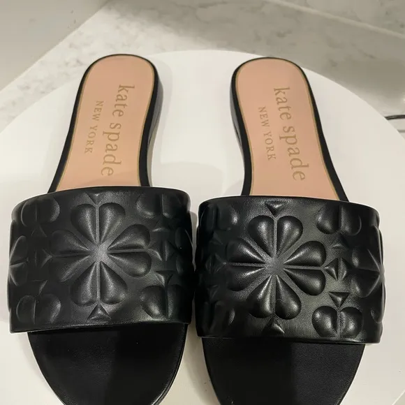NIB Kate Spade Emmie Leather Slide Sandals Black $178