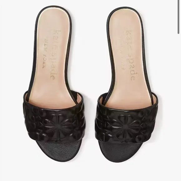 NIB Kate Spade Emmie Leather Slide Sandals Black $178