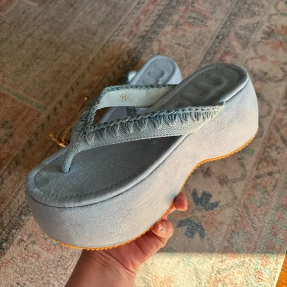 NIB Mou Chunky Flip Flop Platform Sandals Sky Blue Womens sz EU 38 / US 7, 7.5