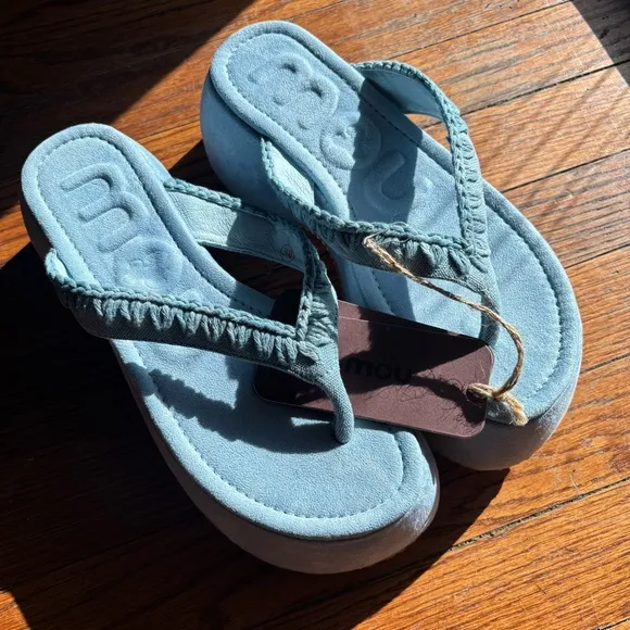 NIB Mou Chunky Flip Flop Platform Sandals Sky Blue Womens sz EU 38 / US 7, 7.5