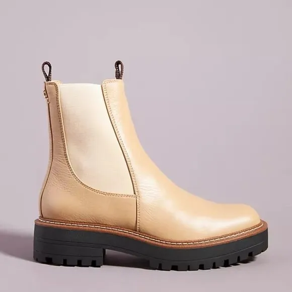 NIB Sam Edelman Laguna Sesame Leather Chelsea Boots Waterproof Lug Sole