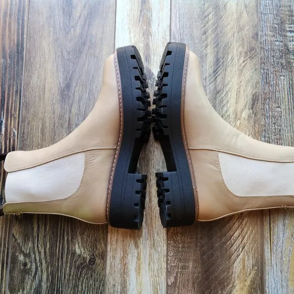 NIB Sam Edelman Laguna Sesame Leather Chelsea Boots Waterproof Lug Sole