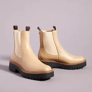 NIB Sam Edelman Laguna Sesame Leather Chelsea Boots Waterproof Lug Sole