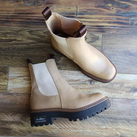NIB Sam Edelman Laguna Sesame Leather Chelsea Boots Waterproof Lug Sole