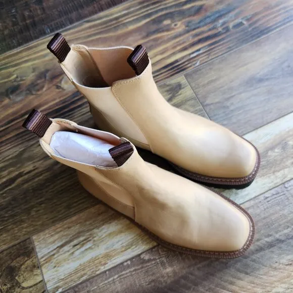 NIB Sam Edelman Laguna Sesame Leather Chelsea Boots Waterproof Lug Sole