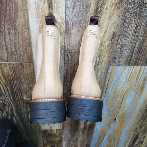 NIB Sam Edelman Laguna Sesame Leather Chelsea Boots Waterproof Lug Sole