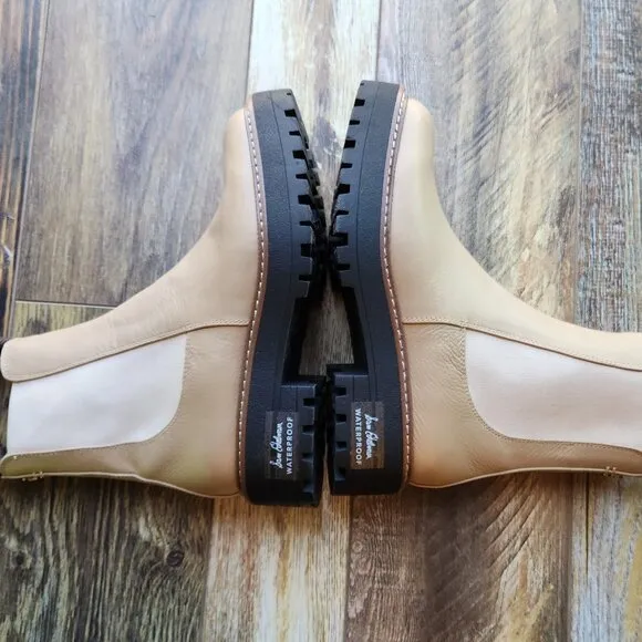 NIB Sam Edelman Laguna Sesame Leather Chelsea Boots Waterproof Lug Sole