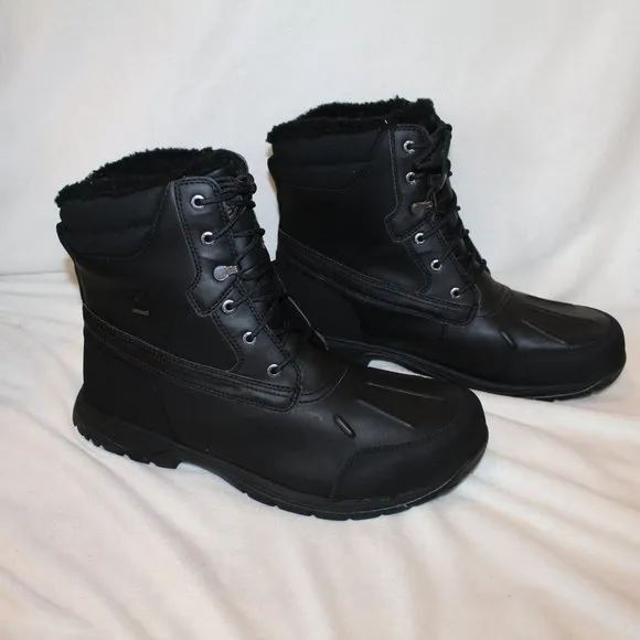 NIB UGG MEN'S FELTON WINTER LEATHER SHEARLING LINED‎ BOOTS BLACK
