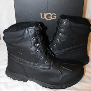 NIB UGG MEN'S FELTON WINTER LEATHER SHEARLING LINED‎ BOOTS BLACK
