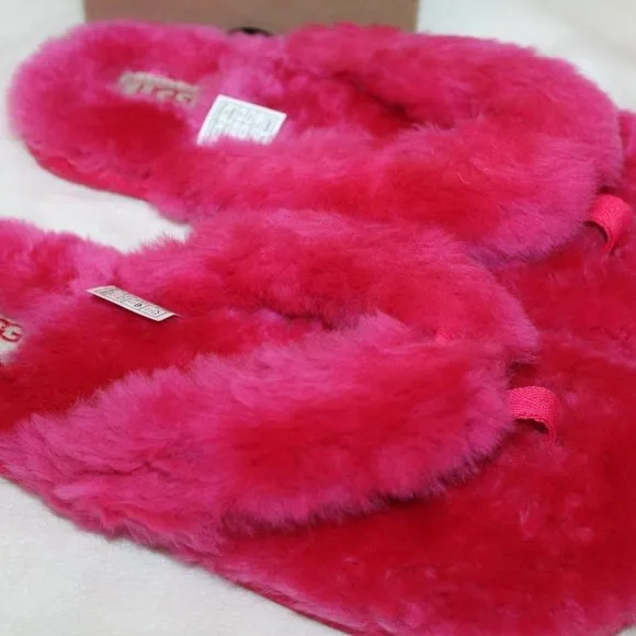 NIB UGG WOMEN'S SHEARLING‎ FLIP FLOP SLIPPER SANDALS FUSCHIA