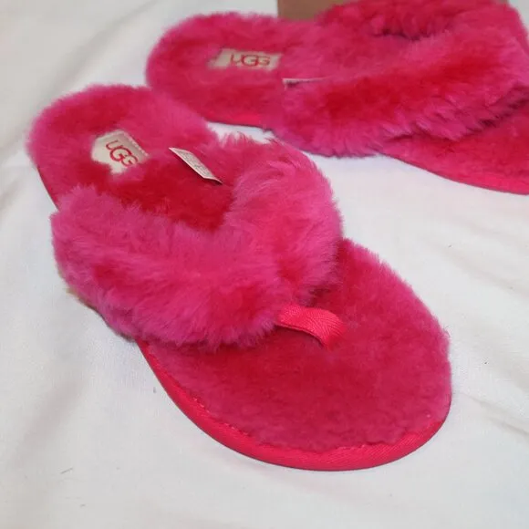 NIB UGG WOMEN'S SHEARLING‎ FLIP FLOP SLIPPER SANDALS FUSCHIA