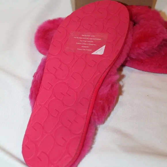 NIB UGG WOMEN'S SHEARLING‎ FLIP FLOP SLIPPER SANDALS FUSCHIA
