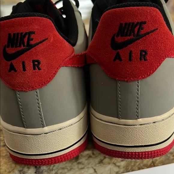 Nike Air Force 1 Men's Gray and Red Sneakers