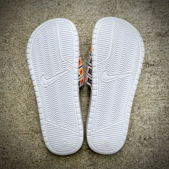 NIKE BENASSI SLIDES JUST DOIT WHITES ORANGES BLACKS