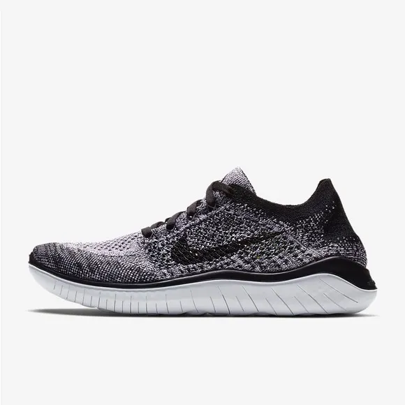 Nike Free RN Flyknit Black and White Running Shoes Black Gray Oreo Size 9.5