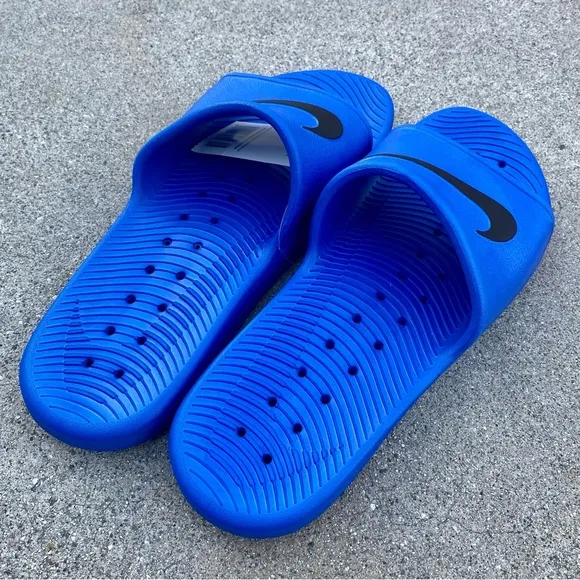 NIKE KAWA SHOWER SANDALSSWOOSH BLK BLUES WATER RUBBERS