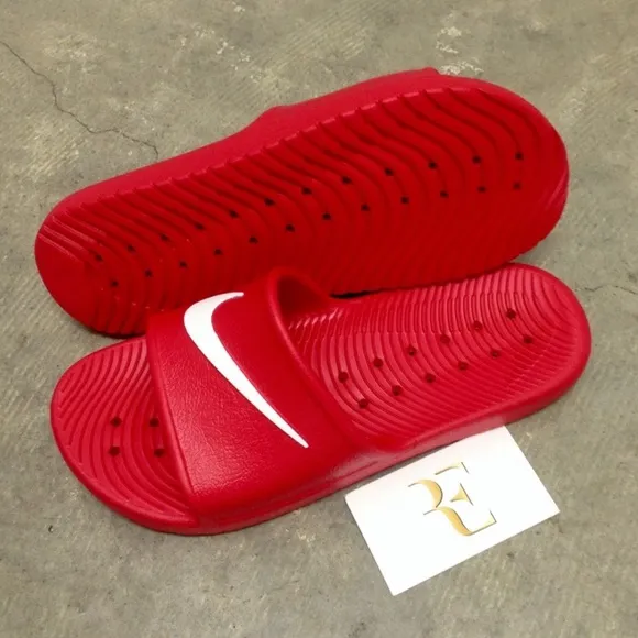 NIKE KAWA SHOWER SANDALSSWOOSH REDS WHITES WATER RUBBERS